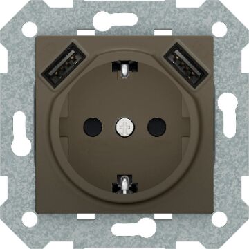 Base enchufe schuko con doble usb 2.4a gris lava