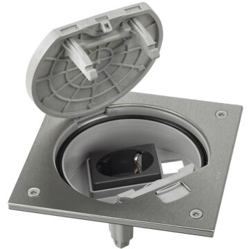 Unidad con base schuko y aloj.rj45 inox
