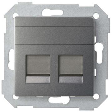 Placa de voz y datos plana con guardapolvo para 2 conectores rj45 titanio simon 82 concept