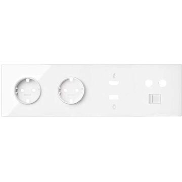 Kit front para 4 elementos con 2 bases de enchufe schuko, 1 conector hdmi + usb, 1 toma r-tv+sat + 1 rj45 blanco brillante simon 100