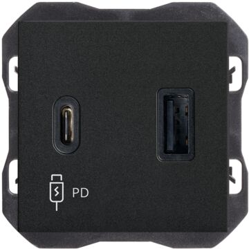 Cargador usb doble a+c 30w power delivery negro mate simon 270