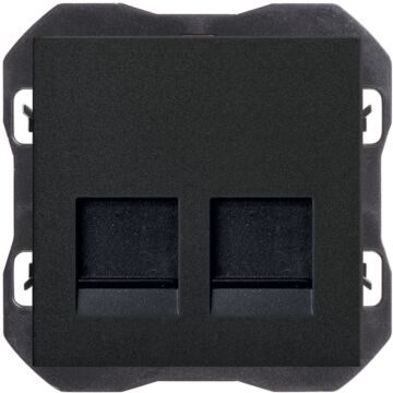 Tapa de voz y datos plana con guardapolvo para 2 conectores rj45 negro mate simon 270