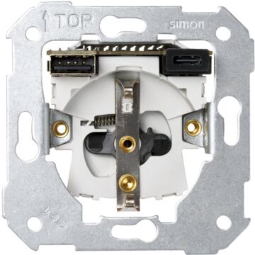 Base de enchufe schuko con doble cargador usb a + c 10,5w simon 75