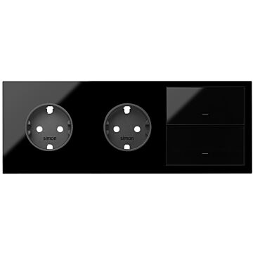 Kit front para 3 elementos con 2 bases enchufe schuko y 2 teclas negro brillante simon 100
