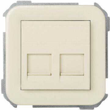 Placa de voz y datos plana con guardapolvo para 2 conectores rj45 amp marfil simon 31