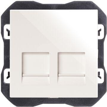 Tapa de voz y datos plana con guardapolvo con 2 conectores rj45 blanco simon 270