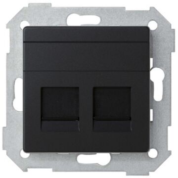 Placa de voz y datos plana con guardapolvo para 2 conectores rj45 negro mate simon 82 concept