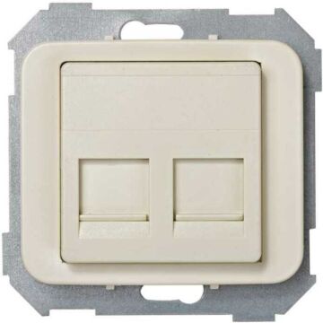 Placa de voz y datos plana con guardapolvo para 2 conectores rj45 amp® marfil simon 75