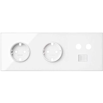 Kit front para 3 elementos con 2 bases de enchufe schuko y 1 toma r-tv+sat única con 1 conector rj45 blanco brillante simon 100