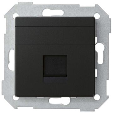 Placa de voz y datos plana con guardapolvo para conector rj45 negro mate simon 82 concept