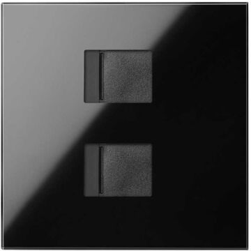 Tapa de voz y datos con guardapolvo para 2 conectores rj45 negro brillante simon 100