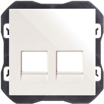 Tapa de voz y datos plana con guardapolvo para 2 conectores rj45 blanco simon 270