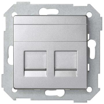 Placa de voz y datos plana con guardapolvo para 2 conectores rj45 amp® aluminio frío simon 82 detail