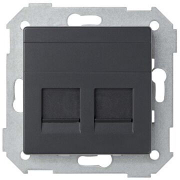 Placa de voz y datos plana con guardapolvo para 2 conectores rj45 amp® grafito simon 82