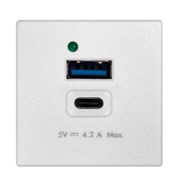 Cargador 2xusb k45 tipo a+c 5vdc 4,2a bl