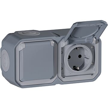 Base de corriente monobloc plexo ip 55 - 16a - 2x2p+t - instalación en superficie horizontal - gris