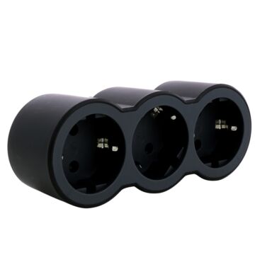 Adaptador triple 3x2p+t de entrada frontal. negro