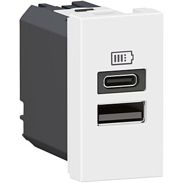 Base cargador usb 1mod dos puertos tipo a+c - 3a 15w - blanco 
