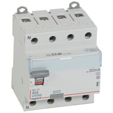 Interruptor diferencial dx³ - 4p- 400v~- 40a - tipo a - 300ma - 4 módulos