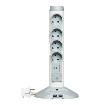 Regleta torre mini usb 6 enchufes schuko