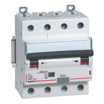 Magnetotérmico diferencial dx³ 6000/10ka curva c - 4p - 25a-300ma - tipo a 