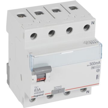 Interruptor diferencial tx³ 63a, 4 polos, 300ma, tipo f, 400vac, 4 módulos