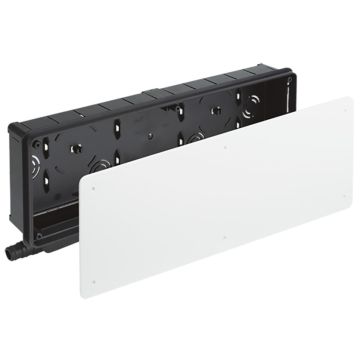 Caja de empotrar para preinstalación de aire acondicionado. con evacuador independiente y reversible con salida de agua horizontal.