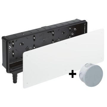 Caja de empotrar para preinstalación de aire acondicionado. con evacuador independiente y reversible con salida de agua vertical. con caja estanca ref