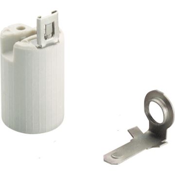 Portalámparas e-14 de porcelana. 2a 250v. con soporte metálico para vela corta.