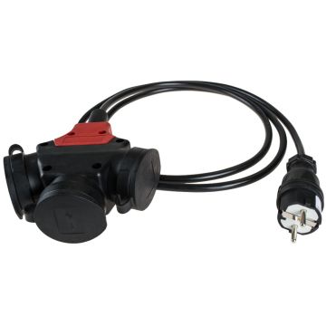 Prolongador c/3 bas.2p+t 16a 250v max.3680w 2m cbl.h05vv-f 3g1,5mm2 c/asa fij.