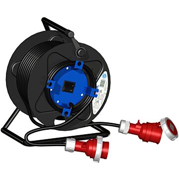 Enrollacable con 1 base + 1 clavija 3p+t (6h) ce, 12a 400v~. 25 m de cable h07rn-f 4g2,5 mm².