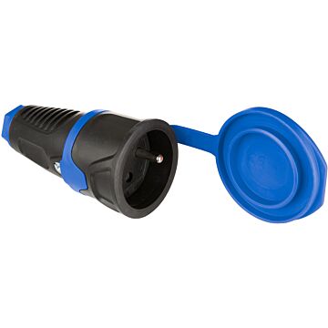 Base móvil 2p+t francés 16a 250v caucho negro con tapa ip54
