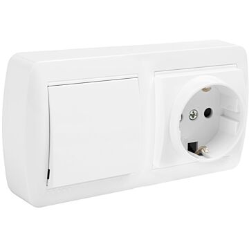Base fija 2p+t 16a 250v~ + conmutador de cruce 10ax 250v~. de superficie.