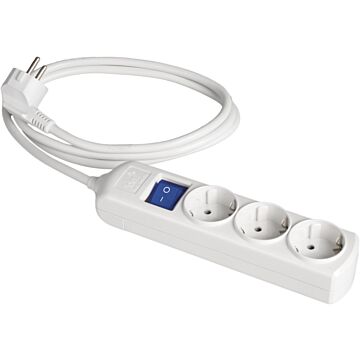 Prolongador con 3 bases 2p+t 16a 250v~.  con interruptor luminoso. 3 m de cable.