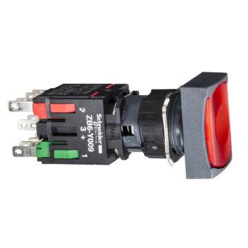 Pulsador luminoso rectangular rojo ø 16 - pulsar-pulsar - 1na + 1nc - 24v