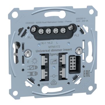 Universal dimmer insert, 2-gang