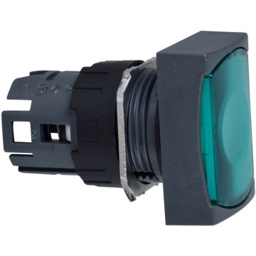 Cabeza pulsador luminoso verde rectangular ø 16, retorno por resorte, 12…24 v
