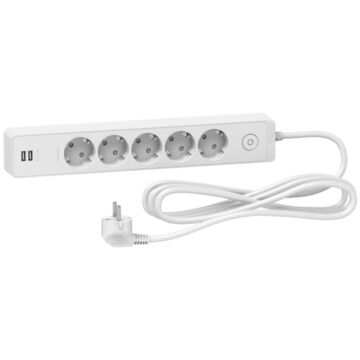 Base multienchufe de 5 tomas + 2 usb, cable 3 m. blanco