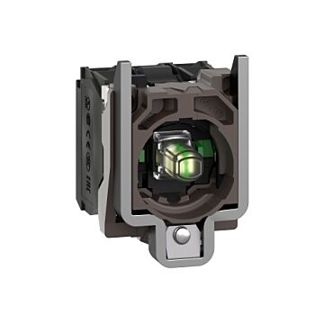 Conjunto completo de cuerpo/contacto y bloque luminoso, harmony xb4, metálico, blanco, led universal, cuerpo/anillo de fijación, 2no, 24v ac/dc