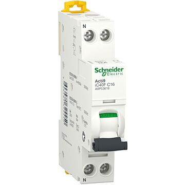 Interruptor magnetotérmico, acti9 ic40f, 1p+n, 16a, curva c, 6ka