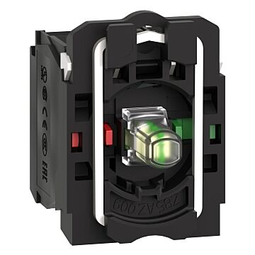 Conjunto completo de cuerpo/contacto y bloque luminoso, harmony xb5, plástico, blanco, led universal, cuerpo/anillo de fijación, 1no + 1nc, 24v ac/dc