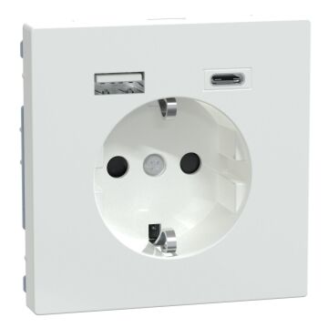 Enchufe + cargador usb a+c, d-life, 2p + e, 16a, conexión rápida, blanco artico