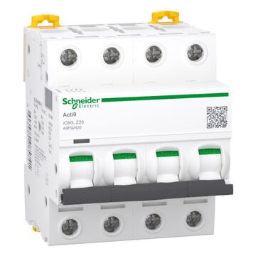 Magnetotérmico, acti9 ic60l, 4p, 20 a, z curva, 15000 a (iec 60898-1), 25 ka (iec 60947-2)
