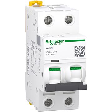Interruptor magnetotérmico; acti9 ic60n; 2p; 10 a; curva c; 66000 a/10 ka