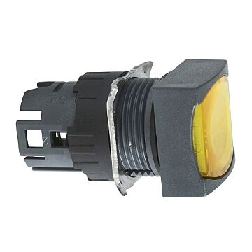 Cabeza pulsador luminoso amarillo cuadrado ø 16, retorno por resorte, 12…24 v