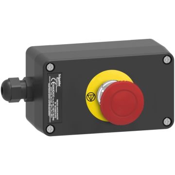 Estación de control, plástico, función de parada de emergencia, 1 pulsador de cabeza de seta ø 40, rojo, 1 nc + 1 nc, atex