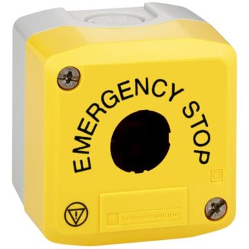 Recinto tapa amarilla vacía - 1 base gris recortada - parada de emergencia / logotipo iso13850