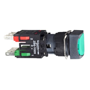 Pulsador luminoso 16 rasante impulsor 1 na verde cuadrado
