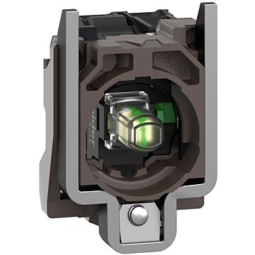 Conjunto completo de cuerpo/contacto y bloque luminoso, harmony xb4, metálico, blanco, led universal, cuerpo/anillo de fijación, 1no, 24v ac/dc