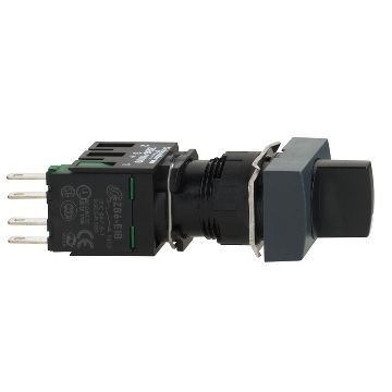 Selector rectangular negro ø 16 - 3 posiciones fijas - 1na